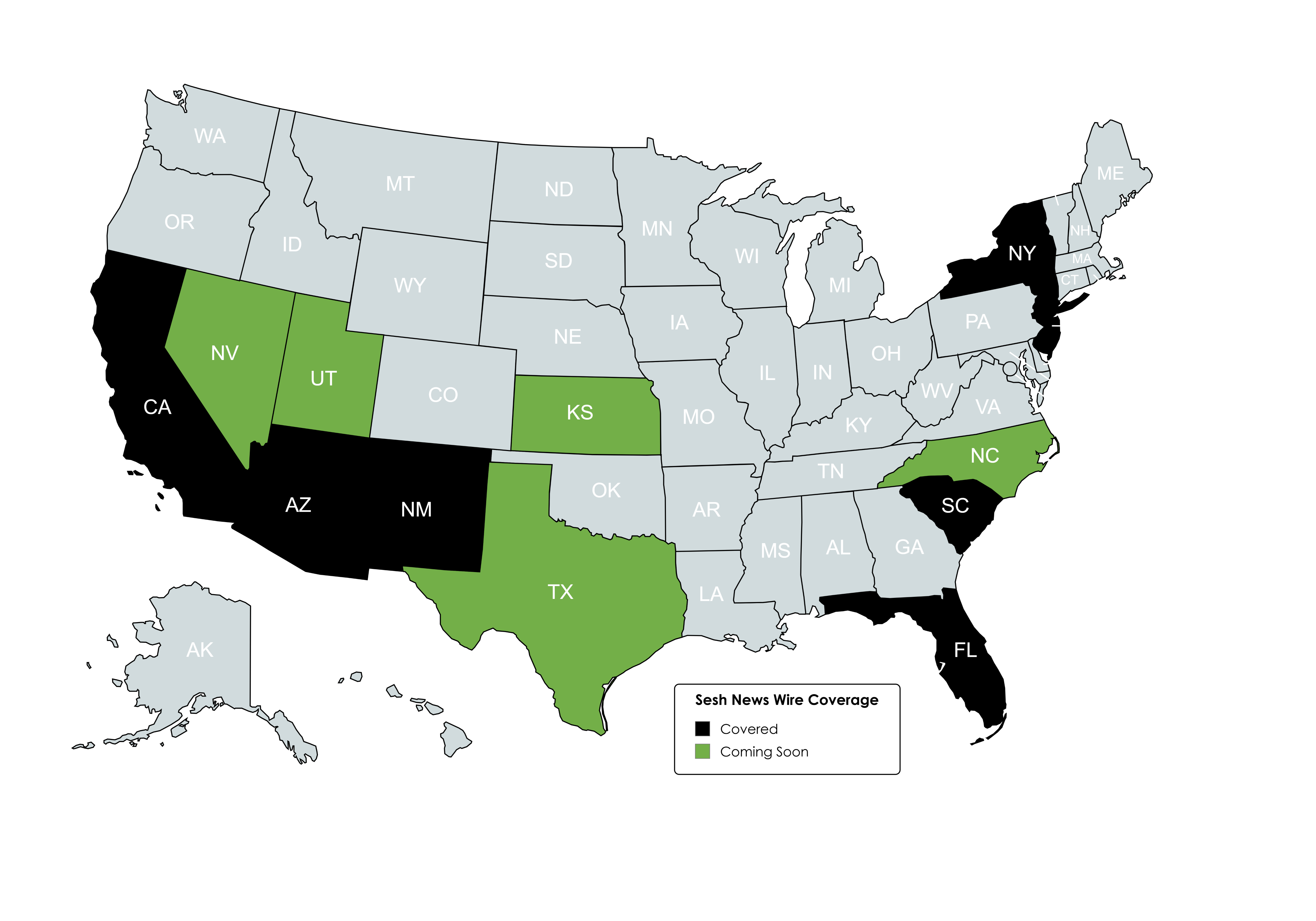 Sesh coverage map of the United States